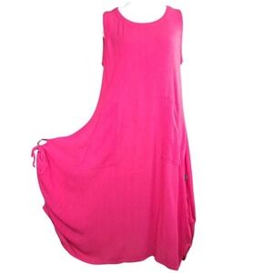 SAND & SPIRIT‎ Dress Size S Hot Pink Pullover Sleeveless Bubble Hem Rayon Casual